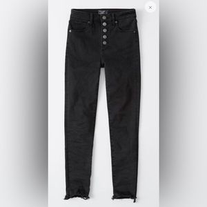 Petite High Rise Super Skinny Ankle Jean in Black With Ripped Hem